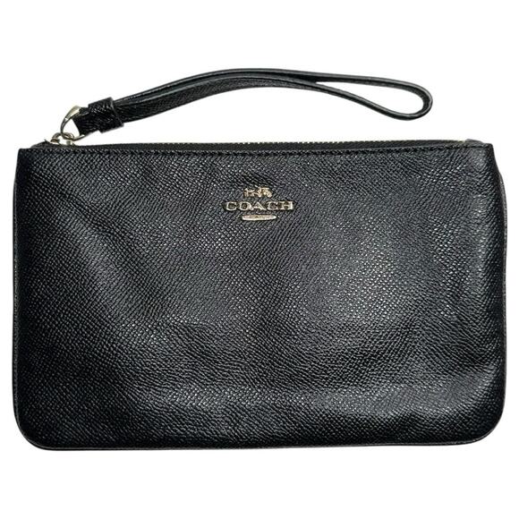 Coach Black Pebbled Leather Mini Zip 7.5 x 5” Wristlet Wallet Clutch - Picture 1 of 4